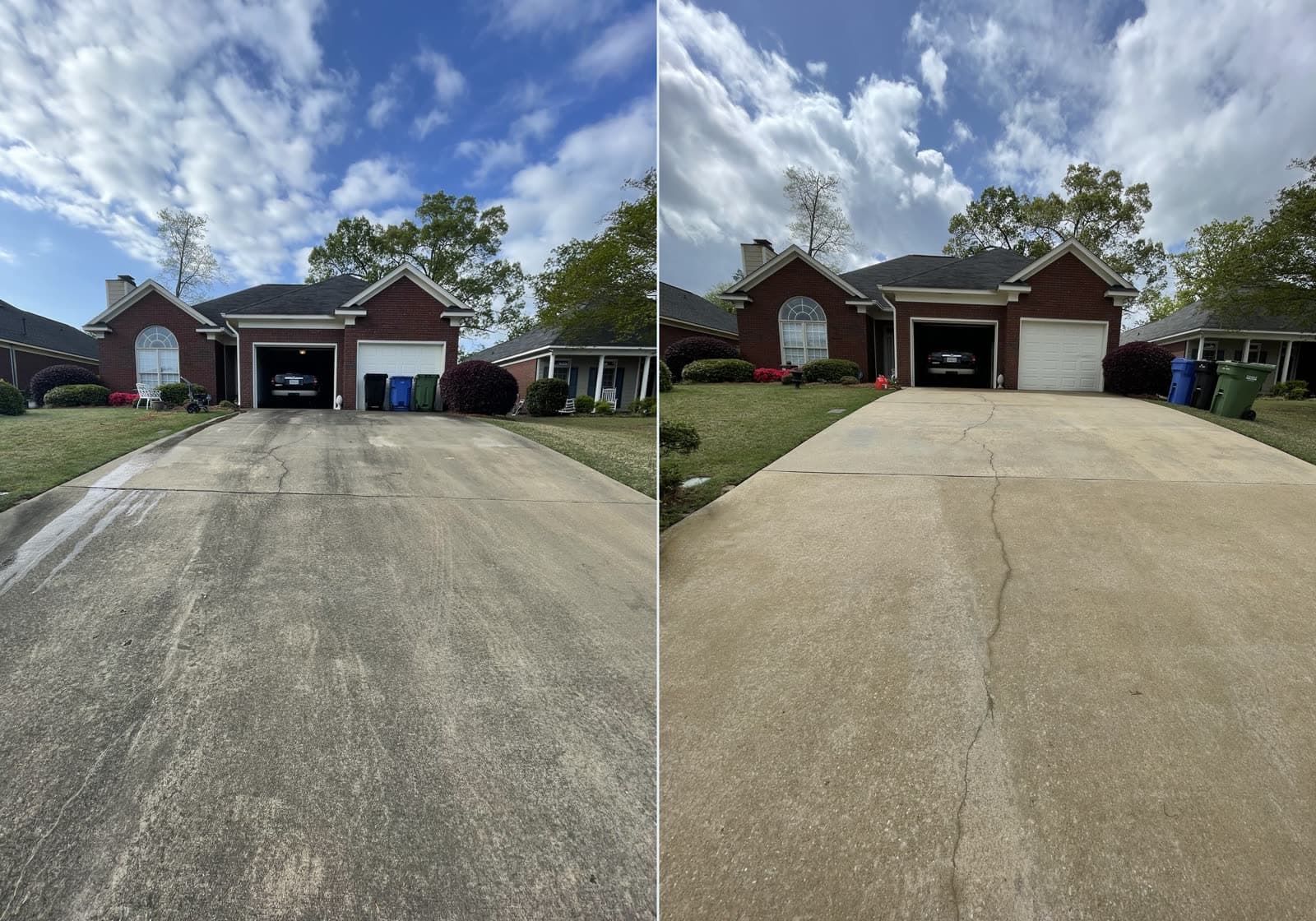 Before and after driveway pressure washing result from available Team Clean project media